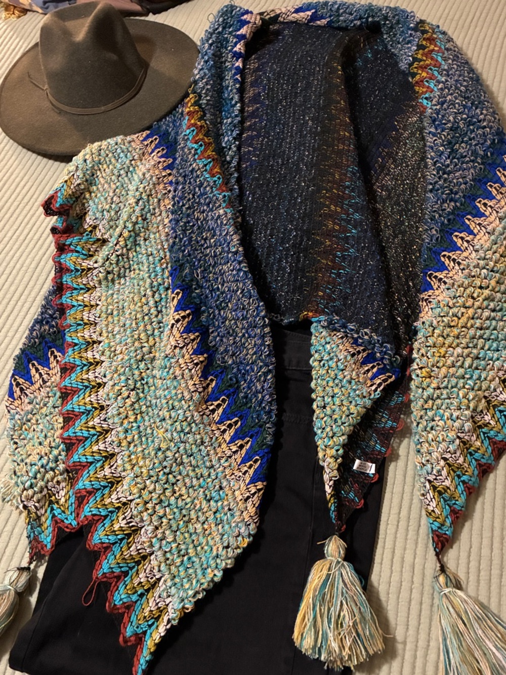 Handwoven Multicolor Tassel Shawl Wrap - Blue/Teal